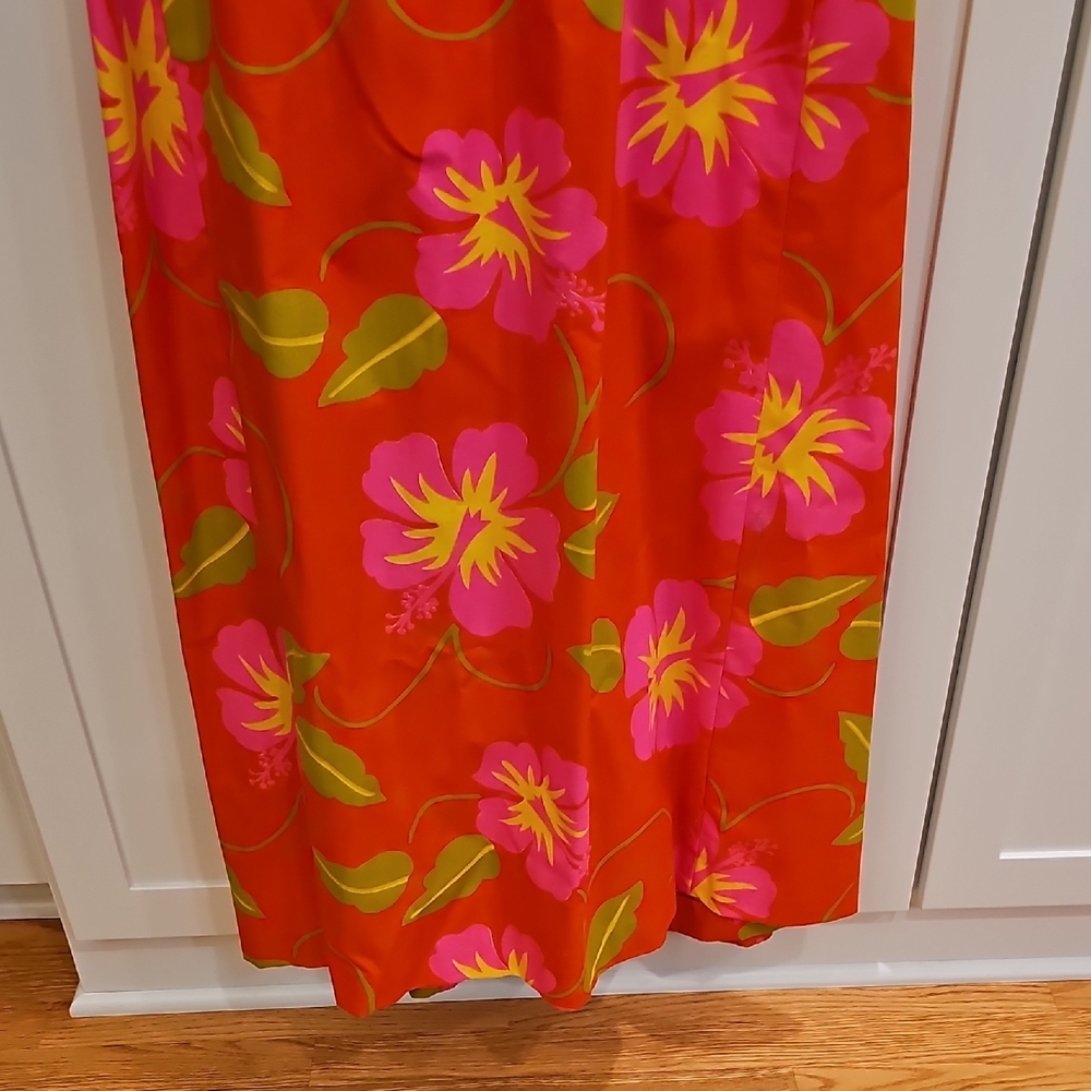 Vintage Halihini Hawaiian Sleeveless Orange Floral Maxi Dress Pink Blooms Sz 10 - Picture 3 of 9